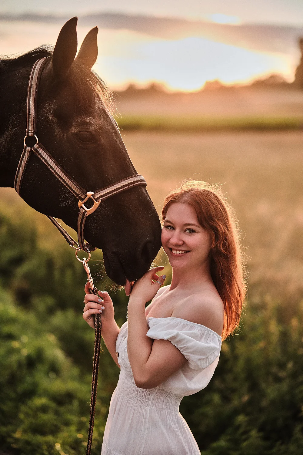 Outdoor Portraitserie mit Pferd im Sonnenuntergang