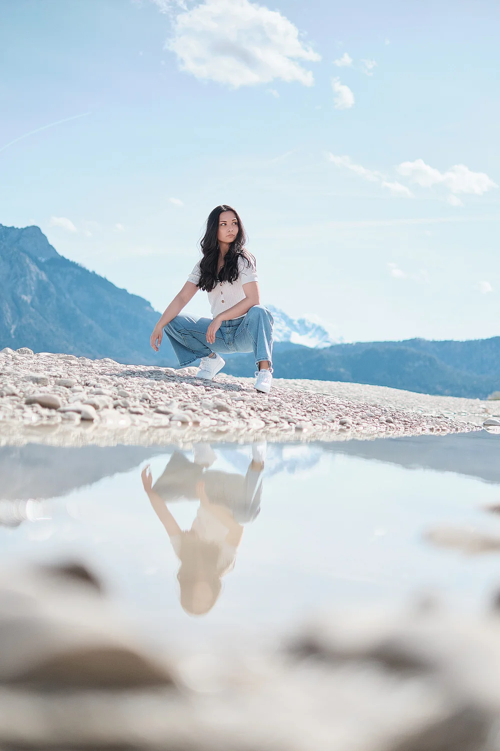 Portrait am Forggensee mit Alpenspiegelung